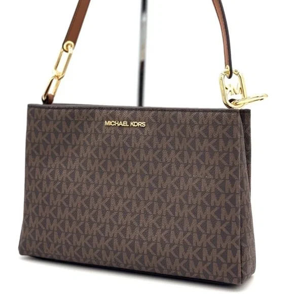 Michael Kors Trisha Medium Triple Compartment Crossbody Bag Brown Signature - Picture 2 of 11